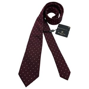 🆕MASSIMO DUTTI Burgundy Polka Dot Silk Blend LUXURY Tie ITALY